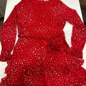 Mi Ami Red and White Tiered Bishop Sleeve Sundress